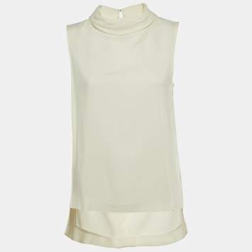 مملوكة مسبقًا Joseph Off White Crepe Sleeveless Turtle Neck Top M