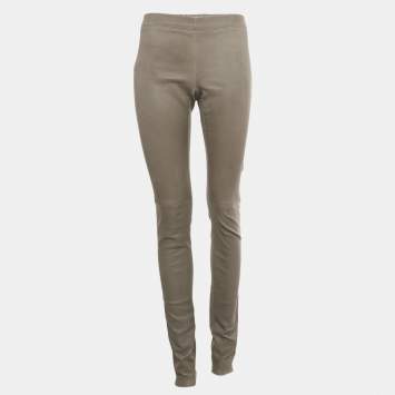 Pre Owned Joseph Grey Leather and Jersey Skinny Trousers M