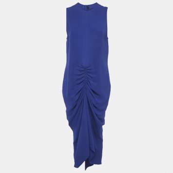 Pre Owned Joseph Blue Silk Ruche Asymmetric Dress L