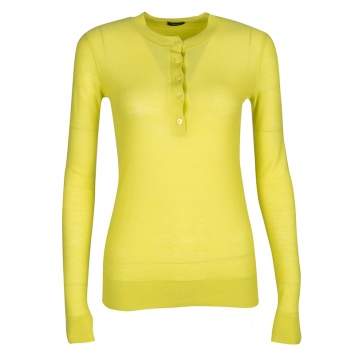 Pre Owned Joseph Lime Green Cashmere Henley Sweater S