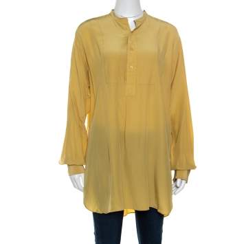 Pre Owned Joseph Mustard Yellow Silk Crepe de Chine Long Sleeve Maine Shirt L
