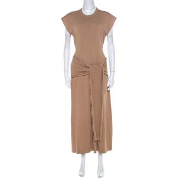 Pre Owned Joseph Sand Brown Rib Knit Cut Out Detail Tie Up Tipi Dress S