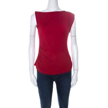 Pre Owned Joseph Red Wool Asymmetrical Ruched Detail Sleeveless Top S