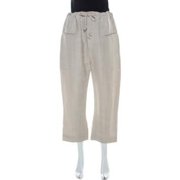 Pre Owned Joseph Beige Jute & Silk Blend Ombria Hessian Suiting Trousers L