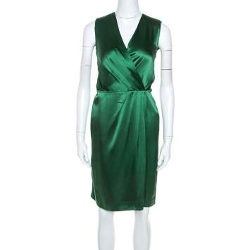 Pre Owned Joseph Green Silk Satin Stellina Wrap Dress M