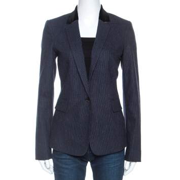 Pre Owned Joseph Navy Blue Wool Prisca Small Stripe Blazer S