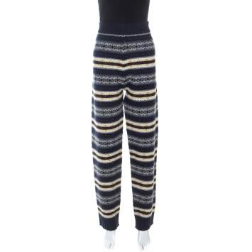 Pre Owned Joseph Navy Blue Wool Fair Isle Knit Pants L