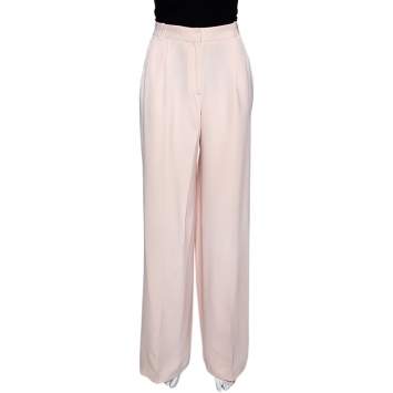 Pre Owned Joseph Pale Pink Matte Silk Chester Wide Leg Trousers M