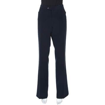 Pre Owned Joseph Navy Blue Stretch Crepe Rocker Straight Leg Pants L