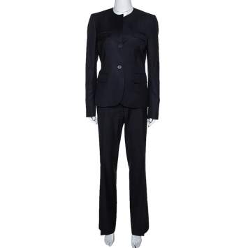Pre Owned Joseph Black Wool Fizzy Super 100/Rocker Super 100 Pant Suit L