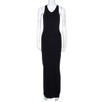 مملوكة مسبقًا Joseph Black Rib Knit Open Back Fitted Dress S