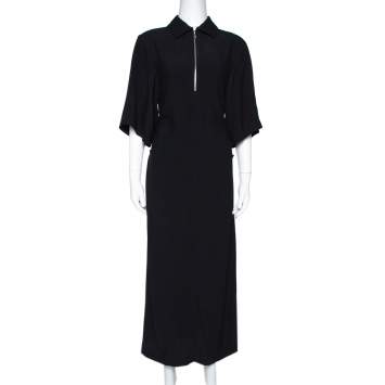 Pre Owned Joseph Black Crepe Zip Front Fletcher Midi Dress M