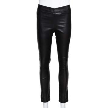 Pre Owned Joseph Black Leather & Stretch Gabardine Leggings S
