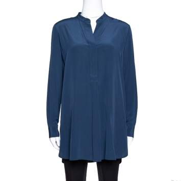 Pre Owned Joseph Midnight Blue Silk Dara Long Sleeve Blouse S