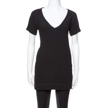 Pre Owned Joseph Black Stretch Crepe Raleigh V-Neck Top M