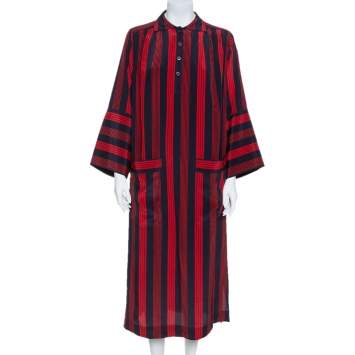 Pre Owned Joseph Red/Blue Striped Chester Crepe de Chine Silk Midi Dress M