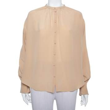 Pre Owned Joseph Beige Silk Oriental Neckline Everett Top M
