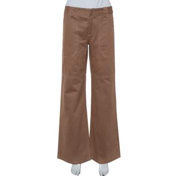 Pre Owned Joseph Brown Cotton Paneled Wide Leg Trousers L
