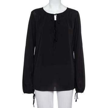 Pre Owned Joseph  Charcoal Grey Crepe Tie Detail Carlotta Blouse L