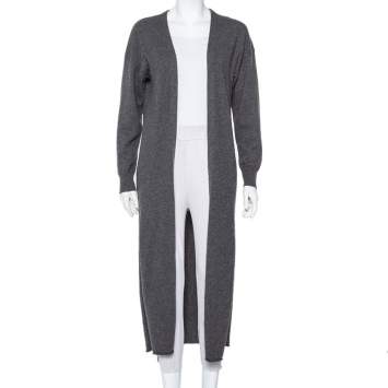 Pre Owned Joseph Dark Grey Cashmere Open Front Long Cardigan M