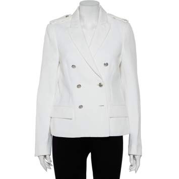 Pre Owned Joseph White Cotton & Ramie Double Breasted Yvette Blazer L
