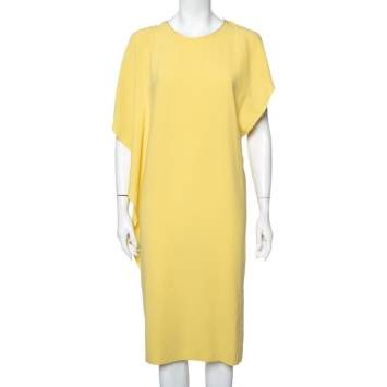 Pre Owned Joseph Yellow Stretch Crepe Ruffled Midi Dress M