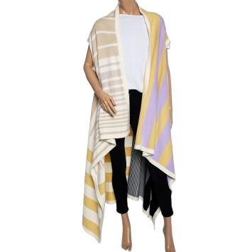 Pre Owned Joseph Multicolored Patchwork Knit Long Cape One Size 