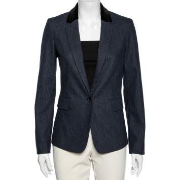Pre Owned Joseph Navy Blue Wool Prisca Small Stripe Blazer S