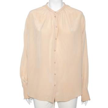 Pre Owned Joseph Beige Silk Oriental Neckline Everett Button Front Top L