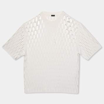 Pre Owned Joseph White Slit Stretch Knit Ribbed Crew Neck Top M