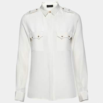 Pre Owned Joseph Cream Silk Button Front Long Sleeve Blouse S