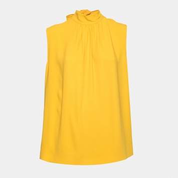 Pre Owned Joseph Yellow Crepe Neck Tie Detail Sleeveless Top L
