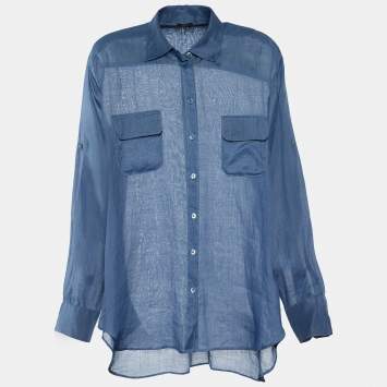 Pre Owned Joseph Blue Ramie Silk Long Sleeve Shirt M