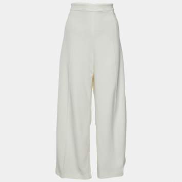 Pre Owned Joseph White Crepe Wide Leg Trousers L/Waist 32"