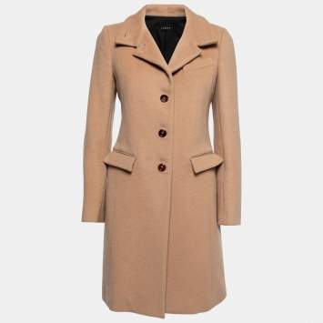 Pre Owned Joseph Camel Brown Wool & Cashmere Single-Breasted Coat M  