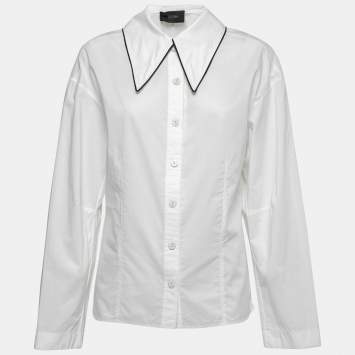 Pre Owned Joseph White Cotton Contrast Trim Detail Button Front Shirt M