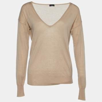 Pre Owned Joseph Beige Cashmere V Neck Jumper L