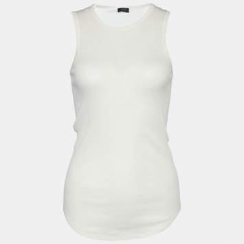 Pre Owned Joseph White Cotton Cashmere Rib Sleeveless Tank Top S