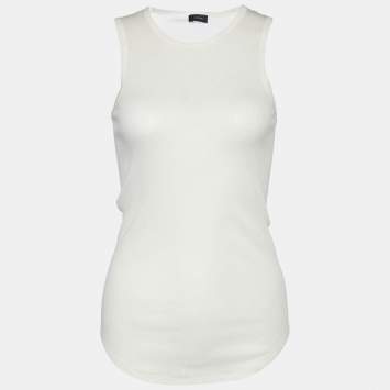 Pre Owned Joseph White Cotton Cashmere Rib Sleeveless Tank Top S