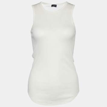 Pre Owned Joseph White Cotton Cashmere Rib Sleeveless Tank Top S