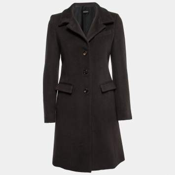 Pre Owned Joseph Dark Brown Wool Single-Breasted Mid Length Coat S