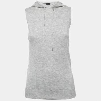 Pre Owned Joseph Grey Cashmere Sleeveless Hooded Pullover S