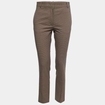 Pre Owned Joseph Brown Houndstooth Cotton Zipped Hem Trousers S