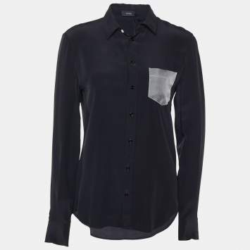 Pre Owned Joseph Black Silk & Organza Pocket Shirt S