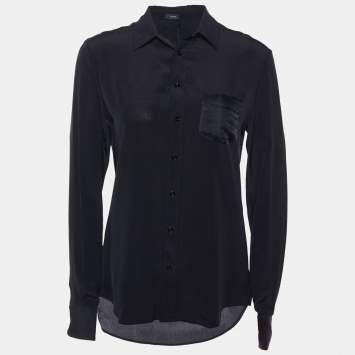 Pre Owned Joseph Black Silk & Organza Pocket Detail Button Front Shirt S
