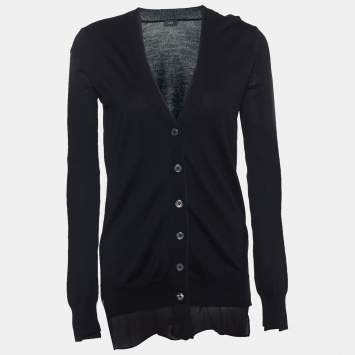 Pre Owned Joseph Black Merino Wool & Silk Button Front Cardigan S
