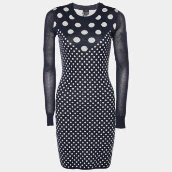 Pre Owned Joseph Navy Blue Spot Jacquard Knit Romelie Mini Dress S