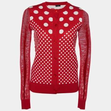 Pre Owned Joseph Red Spot Jacquard Button Front Cardigan M