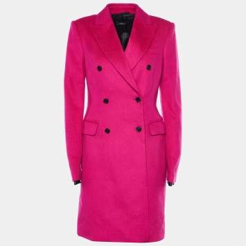 Pre Owned Joseph Fuchsia Pink Wool & Cashmere Double Breasted Panda Coat M