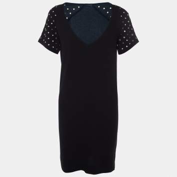 مملوكة مسبقًا Joseph Black Stretch Crepe Eyelet Detail Shift Dress S